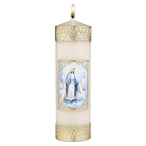 CB Church Supply Hand-Decorated Devotional Candles with Gold Wax Framed Image Will & Baumer Family Prayer Candle, 8-Inch, Lady of Grace Cover