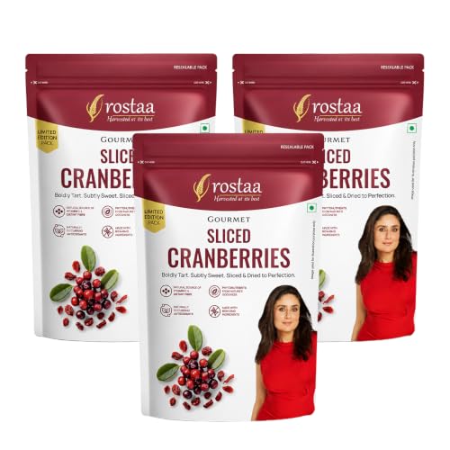 Image of Rostaa Gourmet Sliced Cranberries 200 gms | Rich in Antioxidants, Fiber & Vitamin C | Supports Immunity, Digestion & Heart Health | Premium & 100% Natural Snack (200 Gram (Pack of 3))