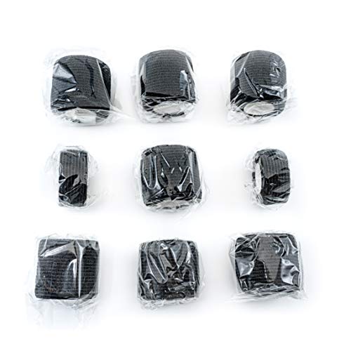 FRESINIDER 9 Rolls Self Adhesive Wrap Athletic Tape Gauze, Breathable Elastic Cohesive Bandage for Sports Injury & Pet (7 Pcs 2\" x 5 Yards + 2 Pcs 1\" X 5 Yards) (Black)