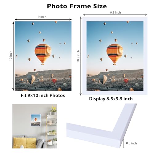 Image of JCJMY 9x10 Picture Frame White for Wall Hanging or Tabletop, Wall Mounting Horizontally or Vertically, 9 x 10 Wall Gallery Poster Photo Frame with Shatter Resistant Plexiglass, White