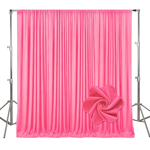 Image of 10ft x 10ft Fluorescent Pink Backdrop Curtains for Parties, Polyester Fabric Backdrop Drapes with Rod Pockets for Weddings, Birthday, Mother's Day, Graduation Party Background Curtain, 2 Panels