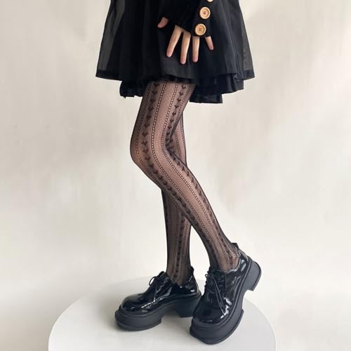 Image of Y2K Patterned Sheer Tights for Women Gothic Punk Thigh High Pantyhose Harajuku Lolita Bandage Fishnet Stockings