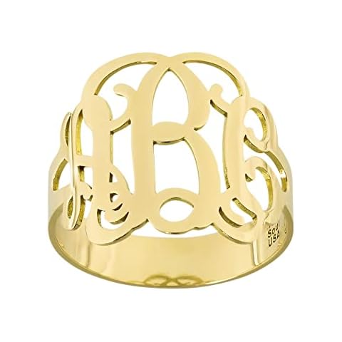 3 Initial Monogram Ring Solid 10k Yellow Gold Personalized Monogrammed Jewelry Cover