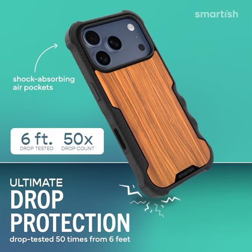 Image of Smartish iPhone 17 Pro MagSafe Case - Gripzilla Protective Magnetic Case for Men [Rugged + Tough] Military Grade Heavy Duty Grip Armor - Drop Tested for iPhone 17 Pro - Walnut Woods