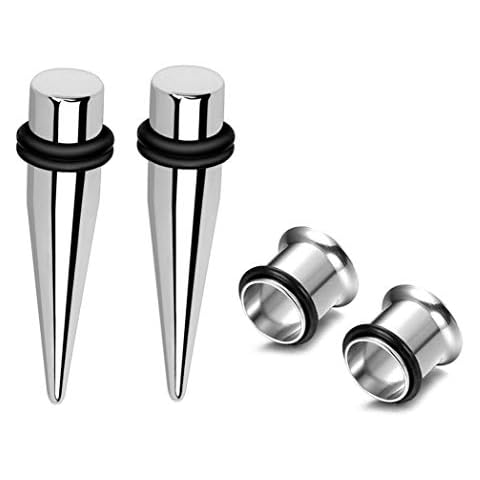 HEKEUOR 9mm Steel Ear Stretching Kit 2 Steel Tapers 2 Steel Tunnels Size Between 0g(8mm) and 00g (Silver 4PC) Cover