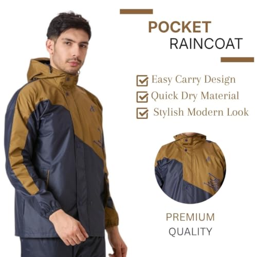 Image of Aashi Polyester Rain Coat for Men with Hood, Waterproof Rainwear Suit for Bike Riders with Polyester Jacket and Pants with Pockets