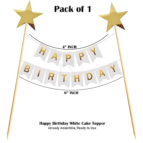 Image of Rozi Decoration White Happy Birthday Cake Topper for Cake Decorations Items Set of 1 Pcs Happy Birthday Cake Topper White for Girls, Boys, Wife, Husband, Kids Birthday Parties Dcor | White happy birthday cake topper - 1 piece - cake decoration - boys, girls, wife, husband - kids party