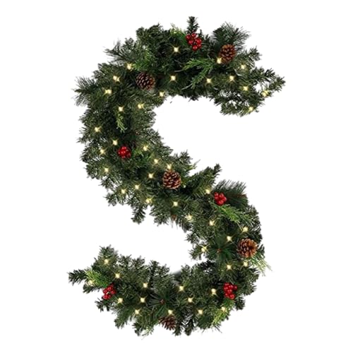 Luces Guirnalda de Navidad - 1,8 m Guirnalda de bayas rojas, pilas, dos ajustes de luz | Guirnaldas decorativas para chimenea, estantería, árbol de Navidad, porche, casa, interior y exterior