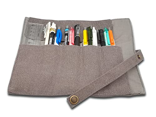 Image of Funny live Pure Color Pen Pencil Wrap Pencils Roll Holder,Simple Retro Style Pen Pouch Bag Coloring Pencils Organizer Holder Colored Pen Paint Brush Storage Pouch (Grey)