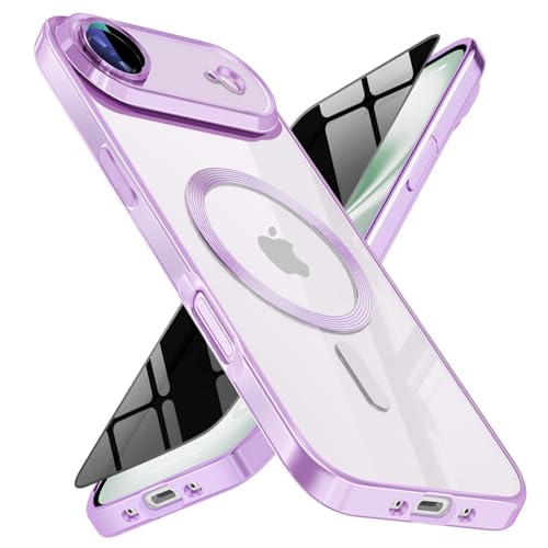 Image of Magnetic for iPhone 17 Air Case with Privacy Screen Protector & Full Camera Cover,[Non-Yellowing] Shockproof Clear Phone Case Compatible with MagSafe Women Girls for iPhone 17air,Purple