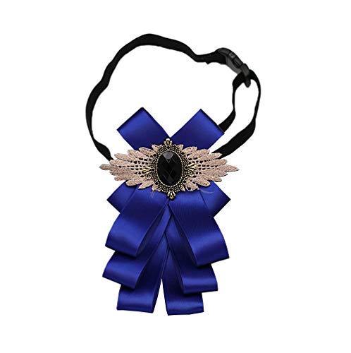 Booluee Rhinestone Wedding Bow Tie Ribbon Pre-Tied Bow Tie Bowknot Necktie for Wedding Party (Royal Blue)