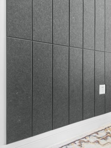 Shiplap Felt Wall Panels for Interior Wall Decor, Accent Wall Paneling for Bedroom Living Room & Office, Peel and Stick, Sound Absorbing – 24 Pack Felt Wall Tiles with Adhesive – Gray Black