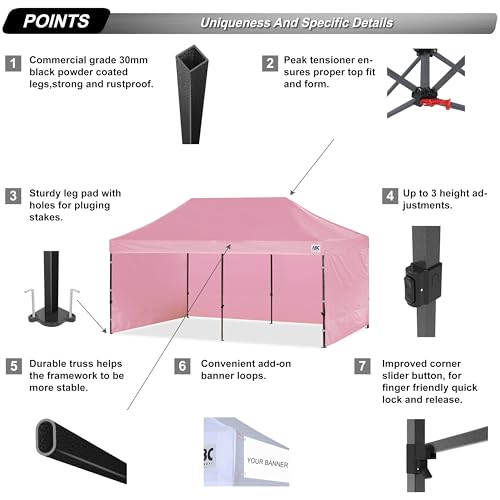 Image of ABCCANOPY Classic Ez Pop up Canopy Tent with Sidewalls 10x20 Market and Patio-Series, Pink