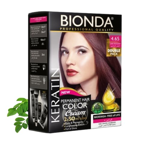 BIONDA Professional Color Cream Color Cream 4.26 Dark Caoba 200 ml | Pack doble | Queratina y Moringa Cuidado | Color intenso de larga duración con brillo | 100% cobertura de canas