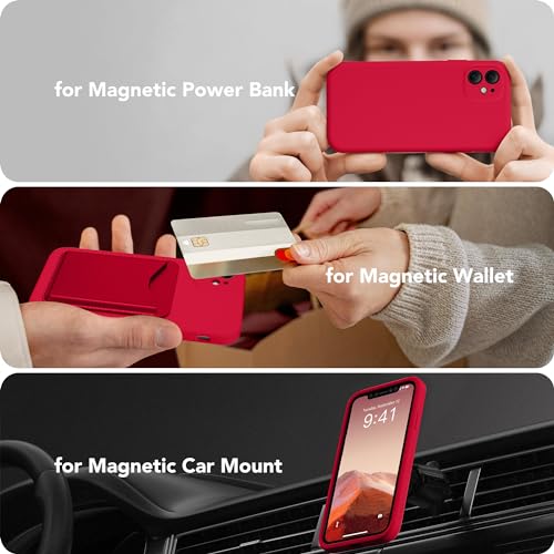 Image of Magnetic for iPhone 11 Phone Case Silicone, Compatible with MagSafe, [Full Camera Protection][Screen Protector] Slim Shockproof Protective Case for iPhone 11 6.1 inch, Red