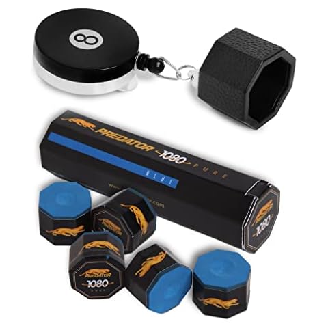 OKKO Retractable Octagon 8-Ball Chalker Billiard Pool Cue Chalk Holder with Belt Clip Black + 1 tube/5pcs of Predator Chalk Cover