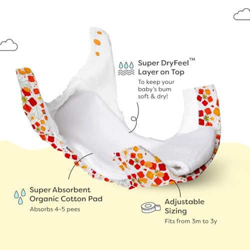 Image of SuperBottoms UNO Freesize Cloth Diaper | Cloth diaper for babies 0 to 3 years | Washable & Reusable cloth diaper | Comes with cloth diaper inserts | 1 Organic cotton Soaker (Gulmohar <3)