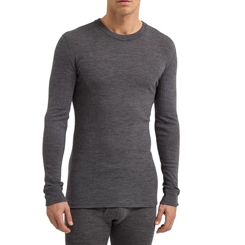 Dilling Herren Langarmshirt in Rippstrick aus 100% Bio-Merinowolle Dunkelgraumeliert XL