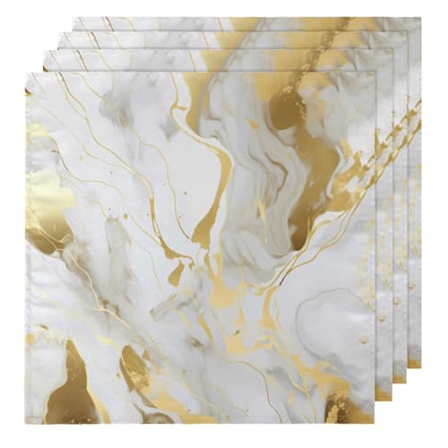 DXTKWL Cloth Napkins Set of 4, Marble Golden Texture Polyester Dinner Napkins 20x20 inch, Reusable Washable Table Cloth Napkins for Home Holiday Dining Wedding Party Decoration