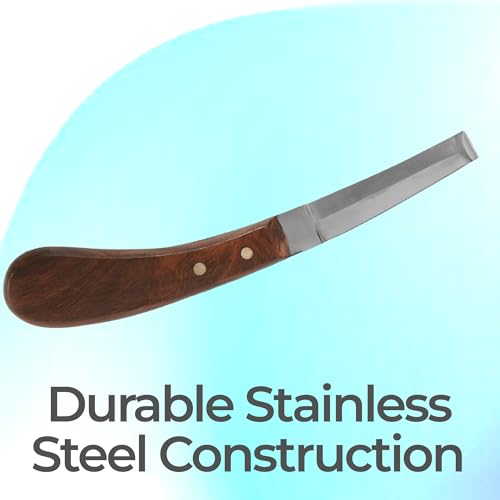 Image of Hoof Knife Double Edged Curved Blade - Stainless Steel Curved Blade Farrier Tool with Wooden Handle, Multipurpose Hoof Trimming Knife for Livestock, 3-Inch Blade, 8.5-Inch Overall