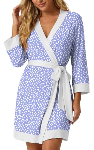 Image of PrinStory Womens Robe Knit Kimono Bathrobe Lightweight Soft Sleepwear Knee Length Lounge Robes