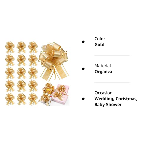 30 Pieces Christmas Gold Bows Large Gift Wrapping Pull Bows Ribbon Pull Bows Gift Bows For Xmas Holiday Decoration Baskets Gift Present(Gold) #TOP6
