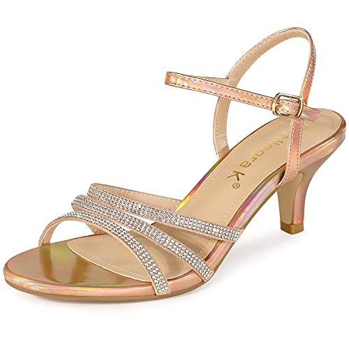 Allegra K Women's Ankle Strap Rhinestone Kitten Heel Sandals