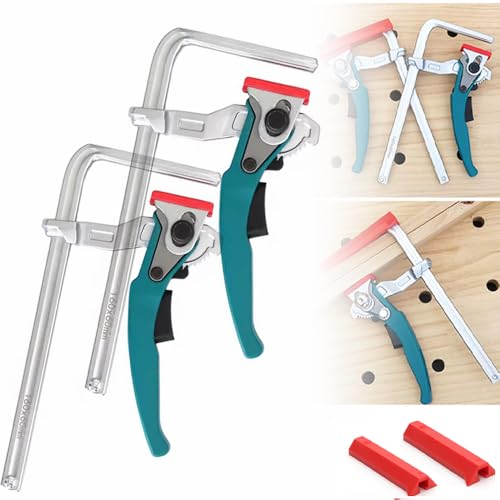 Set di morsetti a vite, Morsetti a Vite,F-Bar Morsetto da Falegname,2PCS, Con grandi cricchetto in acciaio e manicotto in gomma morbida della,pinza gola regolabile a 60 mm per levigare, tagliare