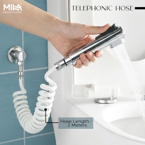 Image of Mila Telephonic Hose for Bathroom - 2 Meter, White | Flexible PU Shower Hose Pipe /Jet Spray Pipe /Bidet Sprayer Hose | Explode-Proof Spring Coil Design | 1.5 Yr Warranty