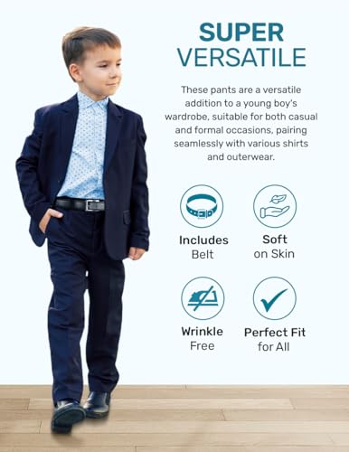 S.H. Churchill & Co. Boy's Comfort Waist Dress Pants and Belt - Navy, 54
