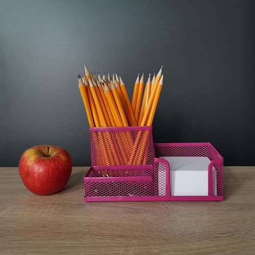 D.RECT KOMO Schreibtisch-Organizer – 3-Fächer-Stiftehalter aus Metallgitter – Multifunktions-Utensilo für Büro-Accessoires, Rosa