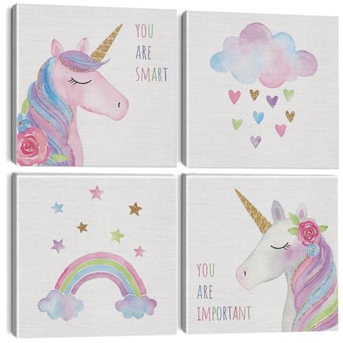 Watercolor Unicorn Nursery Decor Canvas Wall Art Girls Room Decor