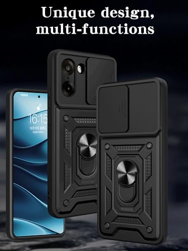 Image of Spazy Case OnePlus Nord CE 5 Back Cover | Heavy Duty Hybrid Case with 360 Degree Rotating Finger Ring Holder + Slider Shutter Camera Protection Case for OnePlus Nord CE 5 - Black