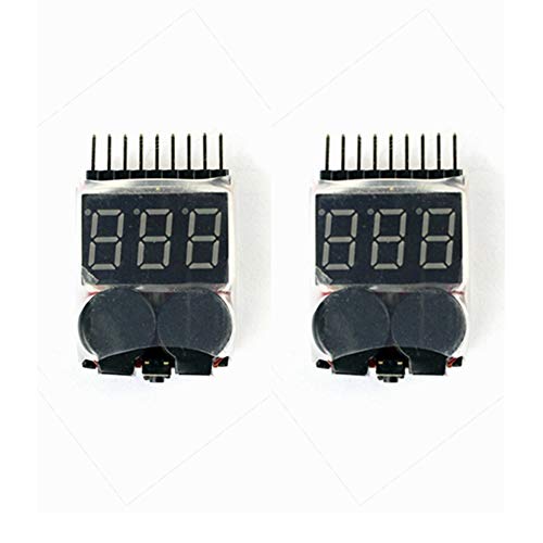 QWinOut RC Products Lipo Battery Voltage Checker Alarm LED 1-8 Cell 1655, 2in1 Voltage Tester Volt Meter Indicator Dual Speaker 1S-8S Low Voltage Buzzer Alarm (2 Pcs)