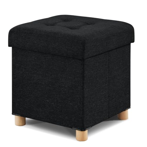 Image of BRIAN & DANY Ottoman with Storage, Square Small Storage Ottoman Foot Rest with Legs, Ottomans Foot Stool for Dorm, Living Room, Entryway 14.8 inchx14.8 inchx17.8 inch (Black)