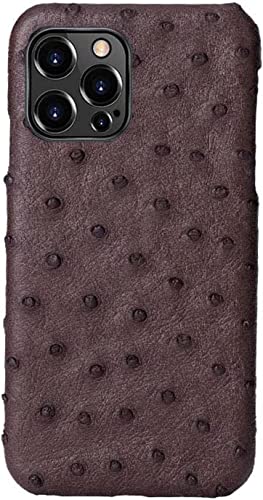 Coque antichoc iPhone 14 Pro cuir d'autruche marron avec protection camera