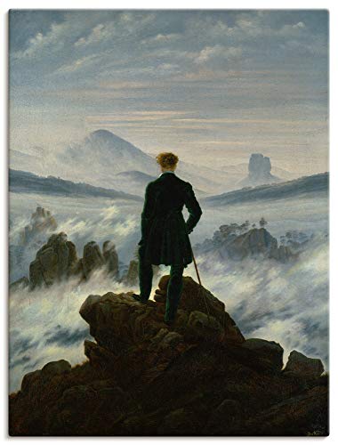 ARTLAND Wanddeko Leinwand Bilder Wandbild 60x80 cm Wandern Berge Wald Wolken Nebel Der Wanderer über dem Nebelmeer 1818 Romantik Caspar David Friedrich T6QN