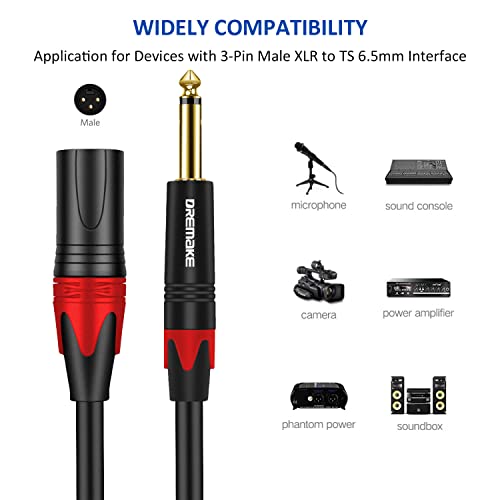 Dremake Patch Cable Xlr To Mono 1/4'' 10Ft, 3-Pin Xlr To 1/4" Ts Speaker Cable, 6.35Mm 1/4'' Ts Male To Xlr Male Audio Stereo Mic Cable For Powered Amplifier Mixing Boards 1/4'' To Male Xlr Unbalanced #TOP5