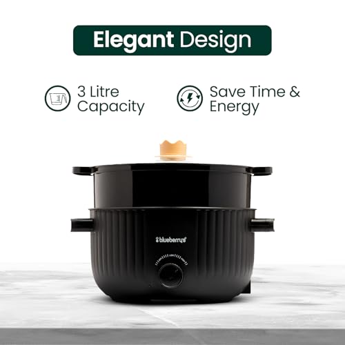 Image of 𝗕𝗹𝘂𝗲𝗯𝗲𝗿𝗿𝘆❜𝘀 PROCOOK 3-Liter 1000-Watts Multicook Electric Kettle Cooker, Dual Power Modes, Quick Boiling, Overheat Protection, Boil-Dry Protection with 1-Year Warranty -Black