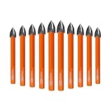 BGTEC Cemented Carbide Drill Bits Masonry Drill Bits, 10pcs Round Shank 3/8' 10MM Cross Spiral Hard Alloy Drill Bit for Wood Plastic Masonry Ceramic Tile Concrete Marble