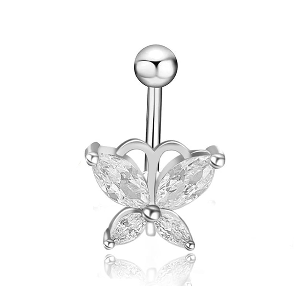 Womens Navel Belly Button Piercing Silver Bananabell Ring: Pack of 1 (SRFAJW/25-SFL)-image-10