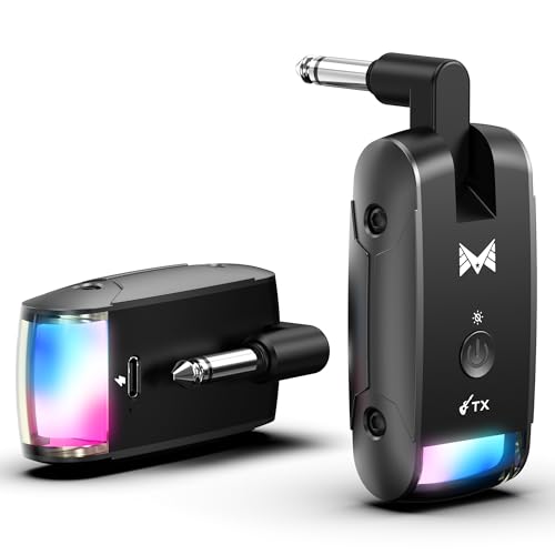 Upgraded Version RGB-Beleuchtung Kabelloses Gitarrensystem, 70 Meter Übertragungsstrecke Drahtloser Gitarrensender und -empfänger, Drahtloses Gitarrensystem für Gitarren, Bässe und andere Instrumente