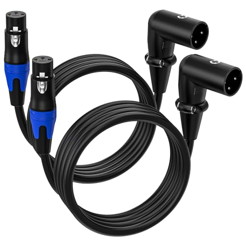 Seefeful (2Pack / 11.8inch) XLR Right-Angle Male to Straight Female Microphone Extension Cable, for Powered Speakers,Audio Interface or Mixer for Live Performance & Recording