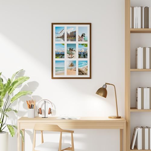 decorUhome 14x20 Picture Frames Collage Wall Decor, Display 9Pcs 4x6 Photos with Mat or 1Pcs 14x20 Unmatted, 9 4x6 Collage Picture Frames for Wall Mounting, Brown