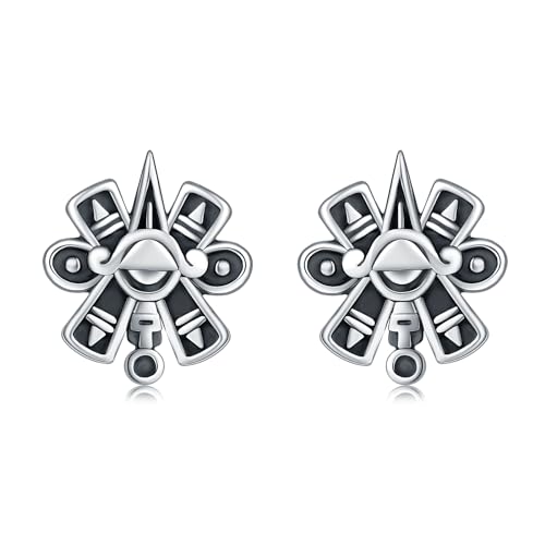 925 Sterling Silver Aztec Calendar Sign Stud Earrings for Daughter Vintage Aztec Sun Ear Studs Aztec Jewelry Gift for Women