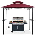 ABCCANOPY 8'x 5' Grill Gazebo Shelter, Outdoor BBQ Gazebo Canopy with LED Light (Burgundy)