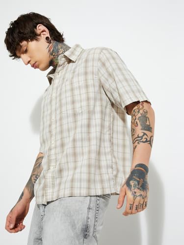 Image of Max URB N Men Half Sleeves Checked Slim Fit Cotton Shirt