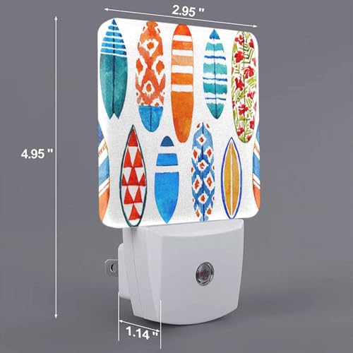 Image of LED Night Light,Wave Watercolor Surfboard Summer Beach LED Night Light Plug into Wall with Dusk to Dawn Light Sensor White Energy Efficient Nightlight for Bedroom Hallway Living Room Kitchen