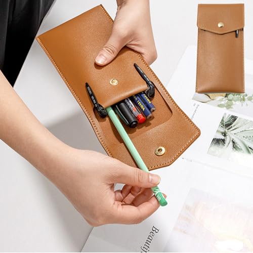 Image of Leather Pen Case Holder Fountain Pen Pouches Sleeve Hold 6-7 Pen Pencil for Women Men