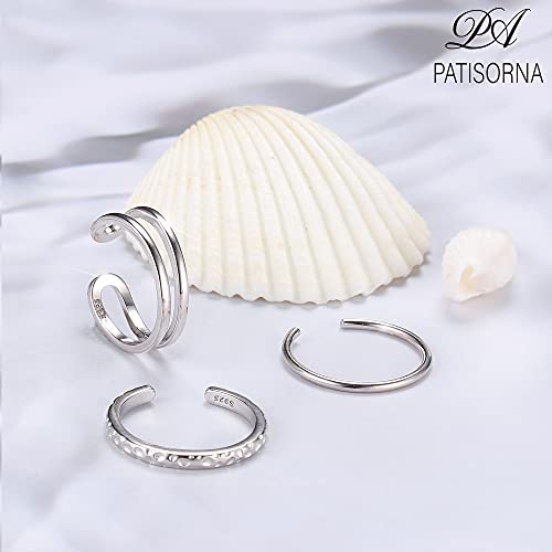 PATISORNA 925 Sterling Silver Open Toe Rings for Women Hypoallergenic Adjustable Cuff Toe Ring Set Minimalistic Toe Rings Foot Jewelry4